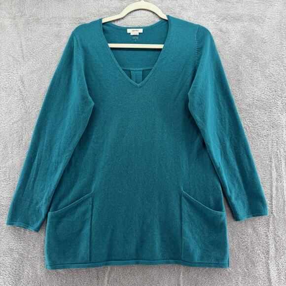 Tyler Boe Sweater Womens S Teal Cashmere Tunic Pullover V-Neck Front Pockets - Picture 1 of 11